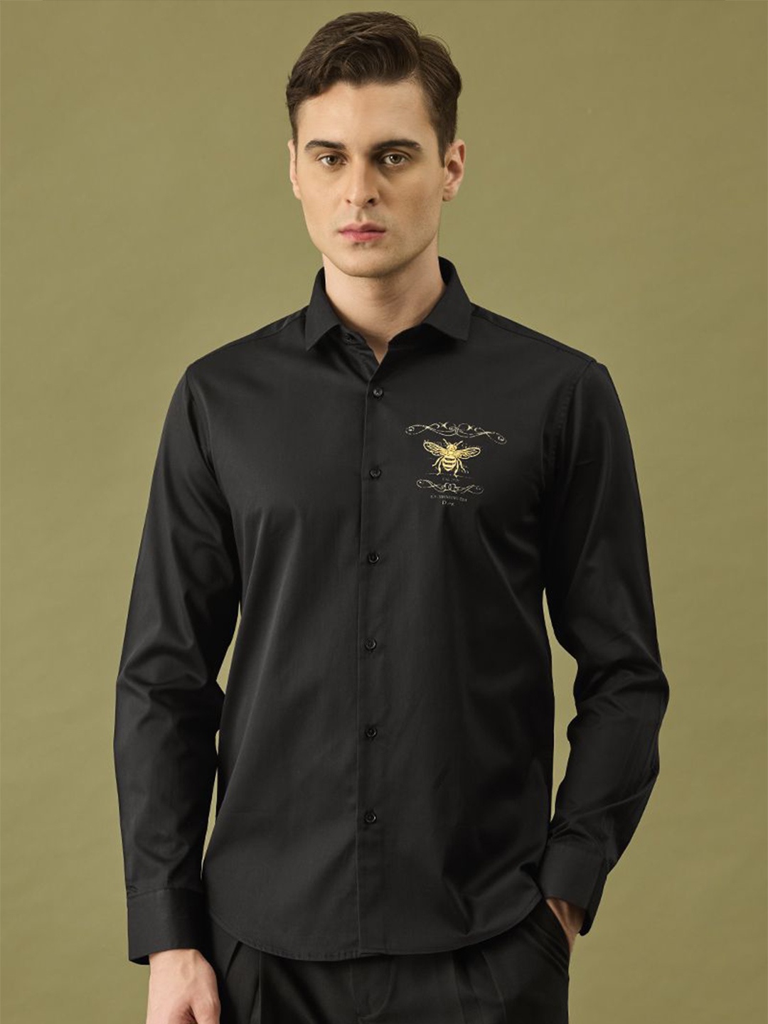

Snitch Men Classic Slim Fit Opaque Casual Shirt, Black