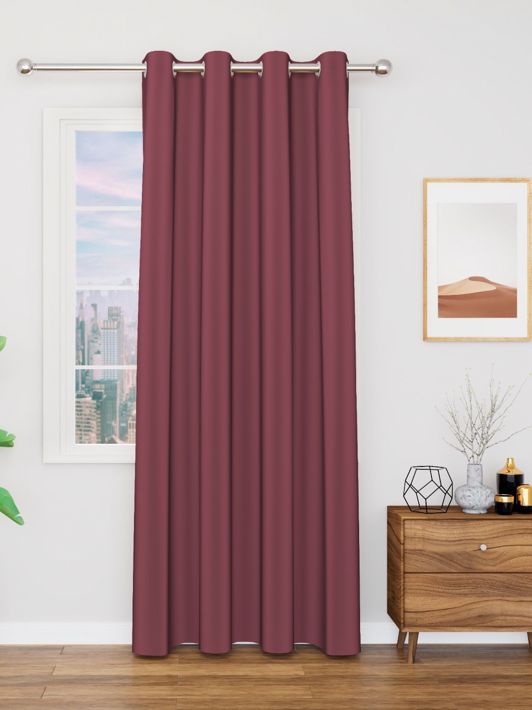 

Myntra Elegant Homes Meh Collection Maroon Black Out Door Curtain