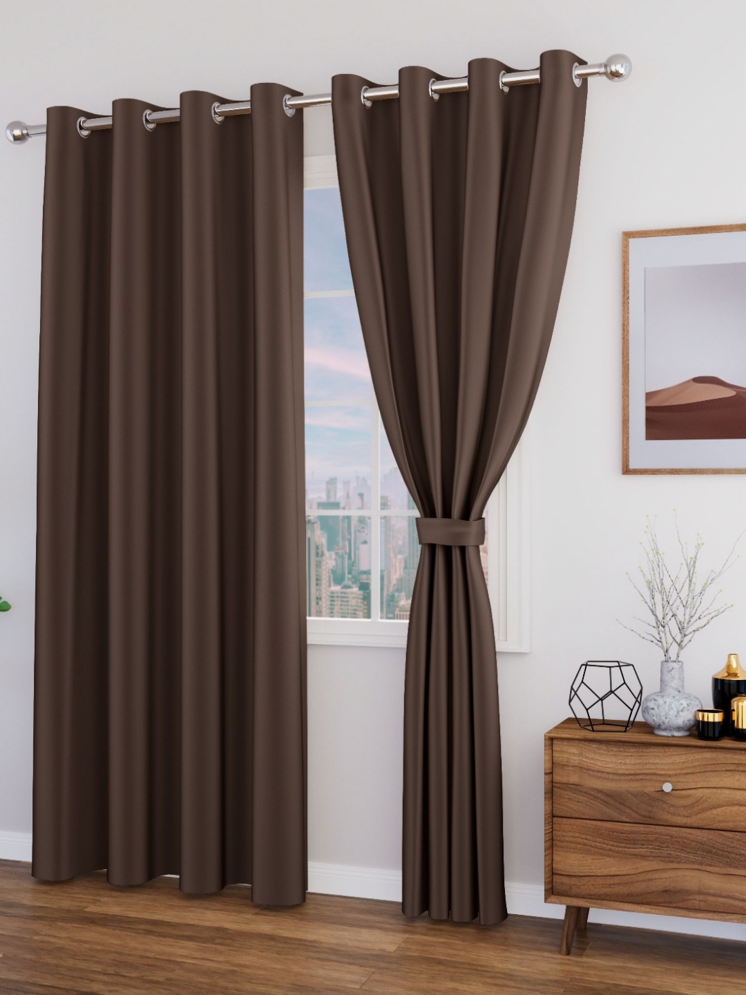 

Myntra Elegant Homes Coffee Brown 2 Pieces Black Out Window Curtain