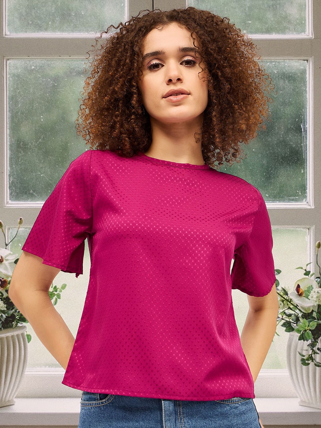 

DressBerry Women Flared Sleeves Top, Fuchsia