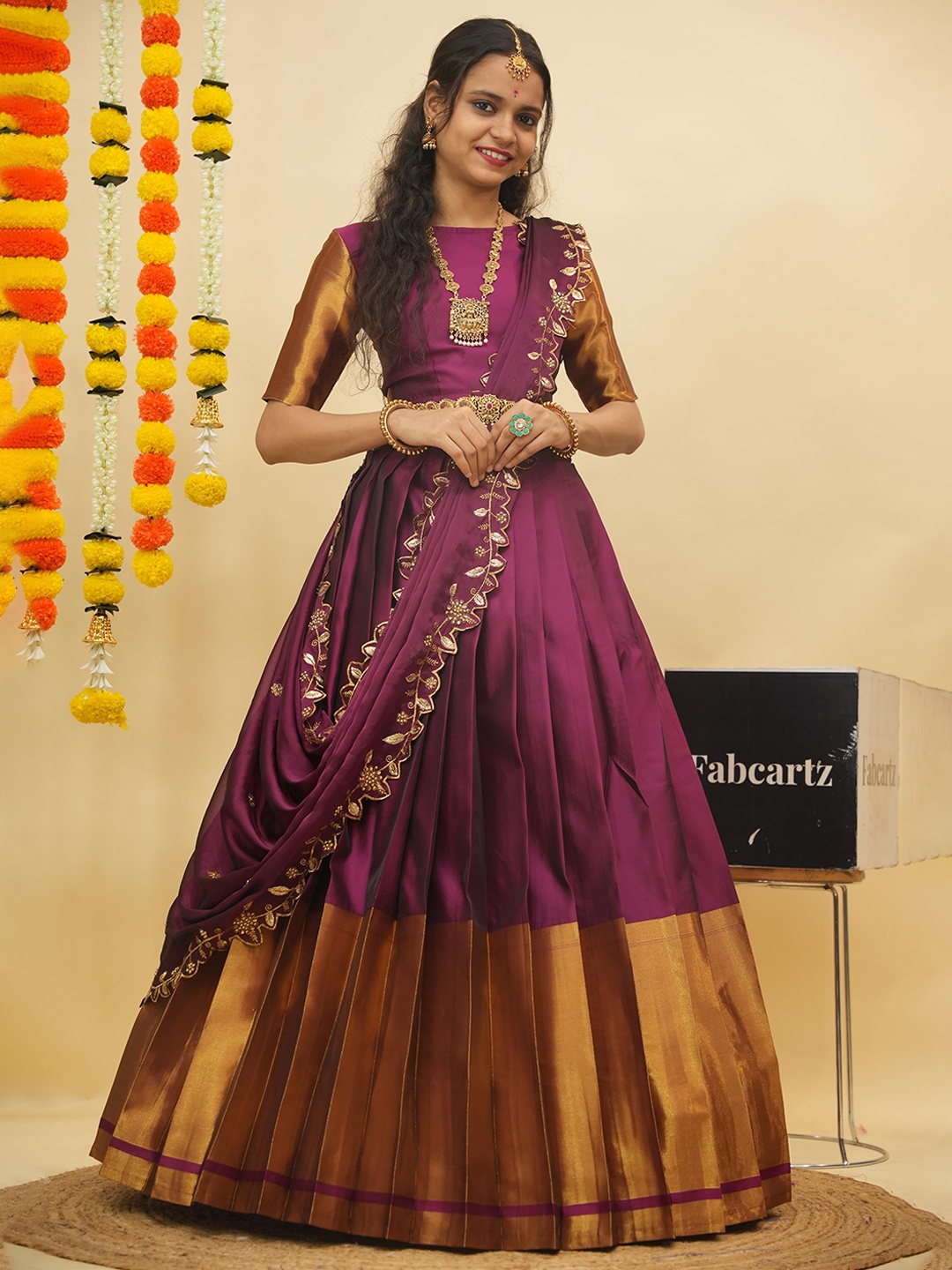 

Fabcartz Woven Design Zari Semi-Stitched Lehenga & Unstitched Blouse With Dupatta, Purple