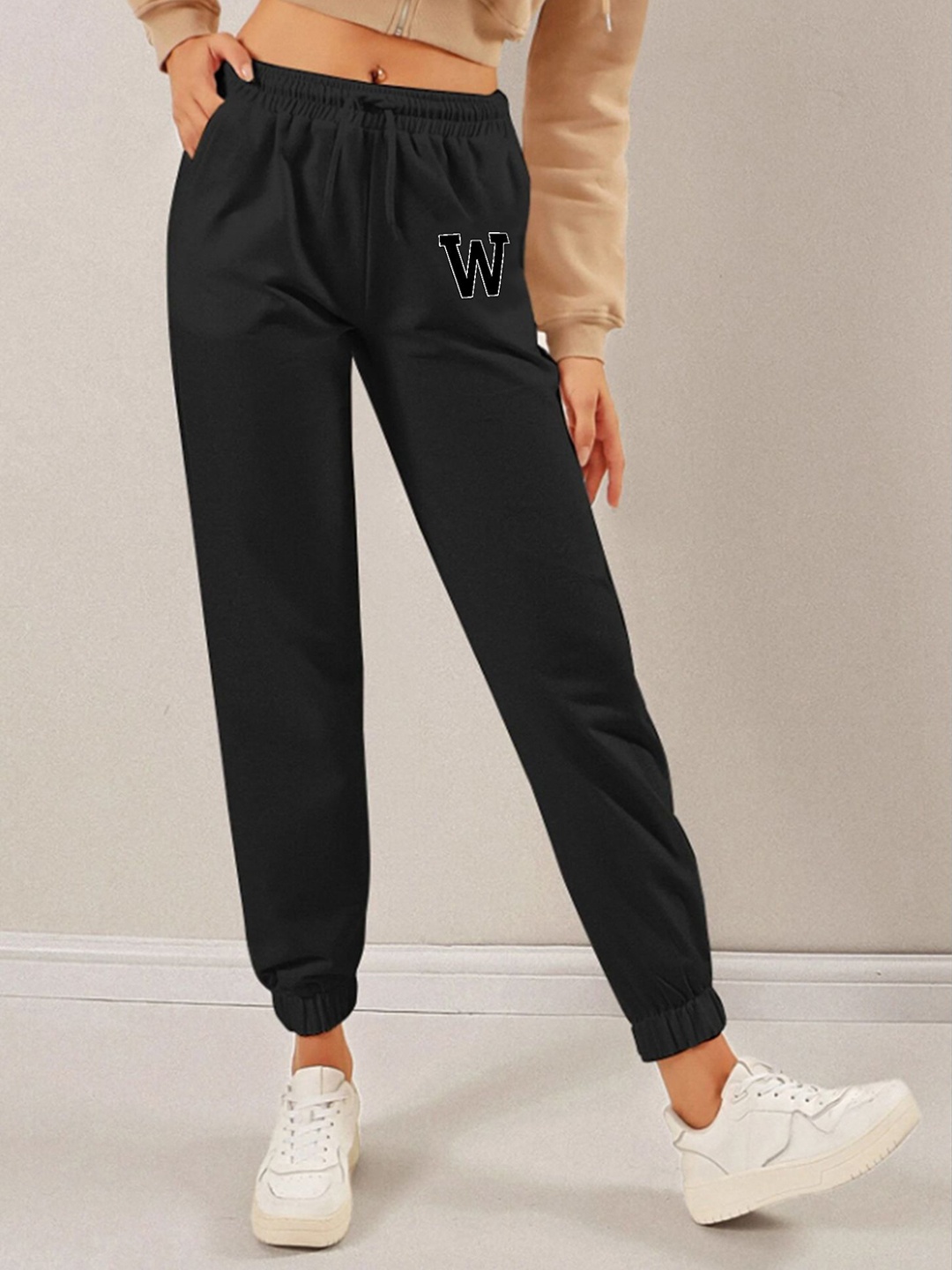 

SAAHASAM Women Printed Relaxed Slim Fit Joggers Trousers, Black