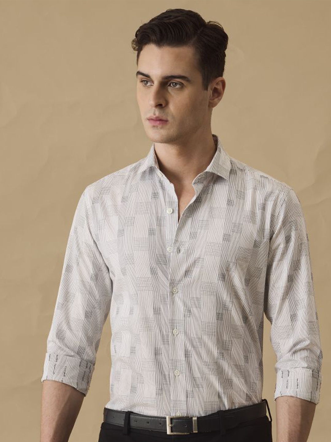 

Snitch Men Classic Slim Fit Opaque Checked Casual Shirt, White