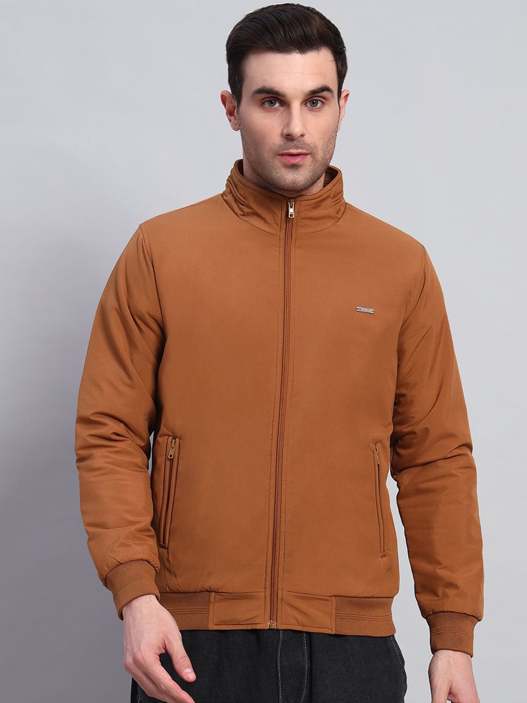 

AR-FIT Men Solid Water Resistant Bomber Jacket, Tan