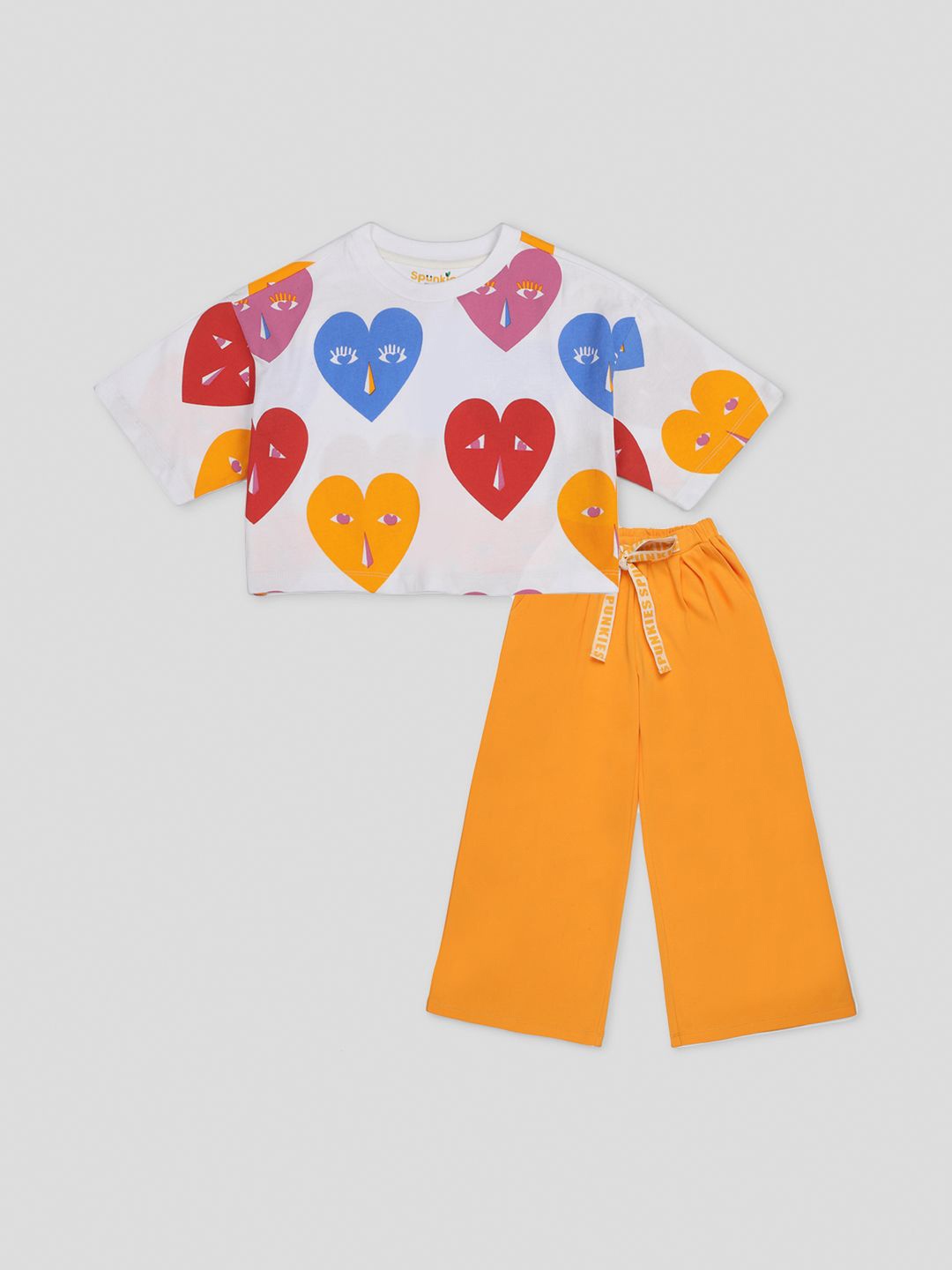 

SPUNKIES Girls Graphic Printed T-shirt with Palazzos, Orange