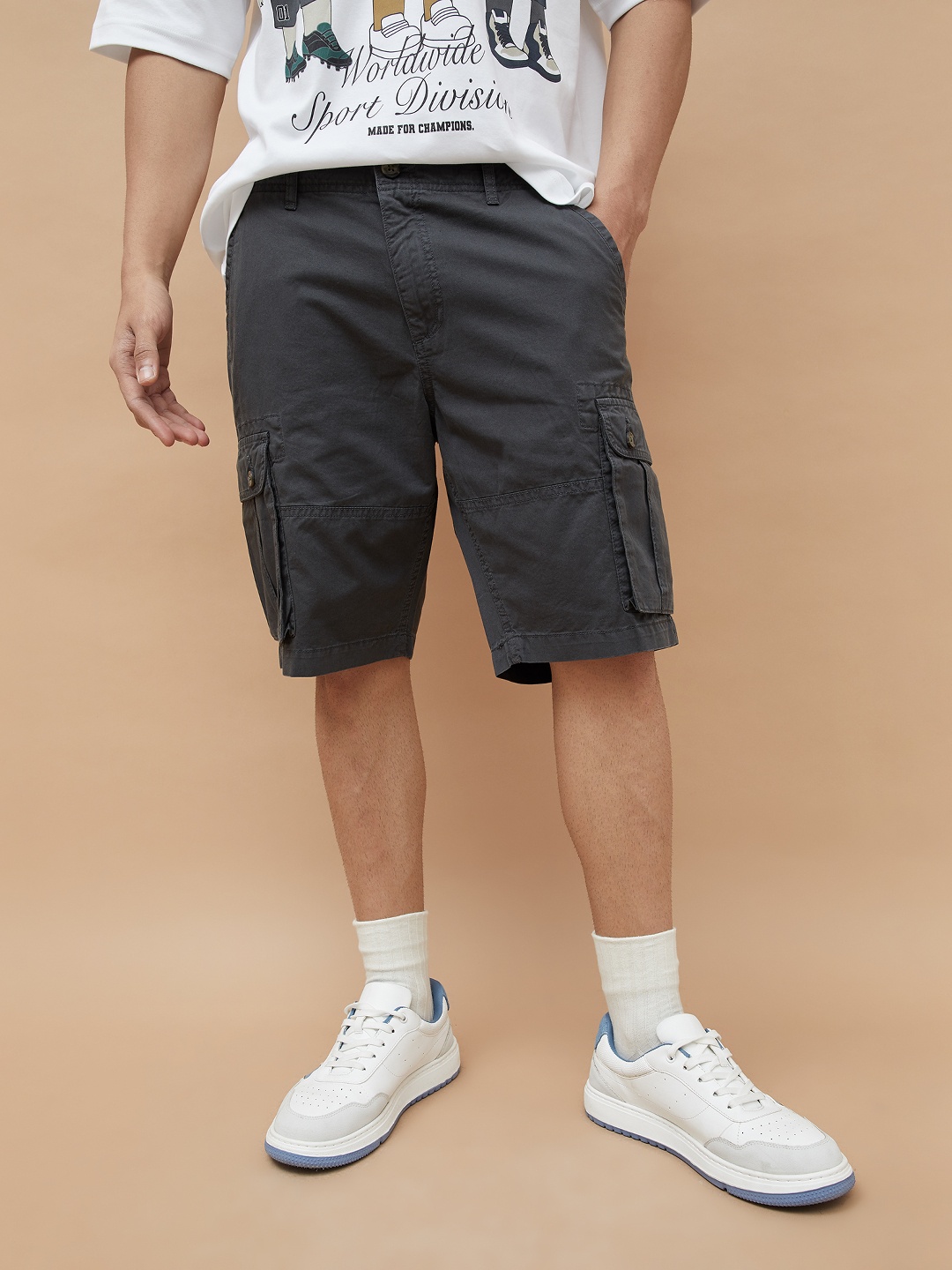 

Fame Forever by Lifestyle Men Regular Fit Cargo Shorts, Grey