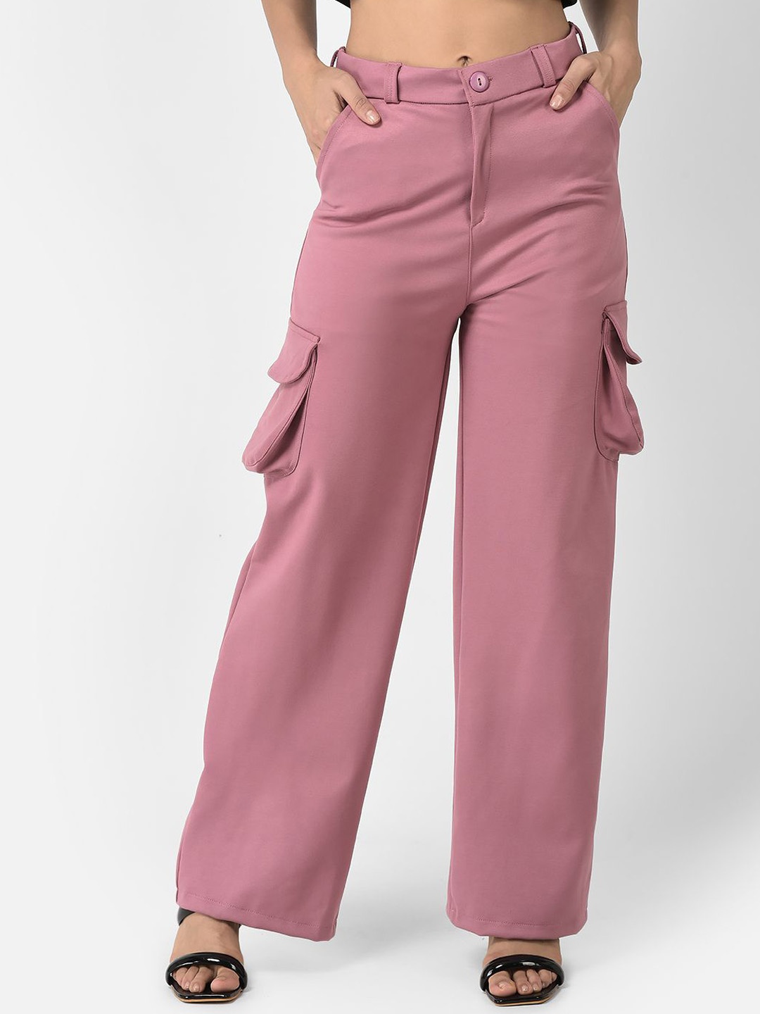

FNOCKS Women Relaxed Loose Fit High-Rise Cargos Trousers, Pink