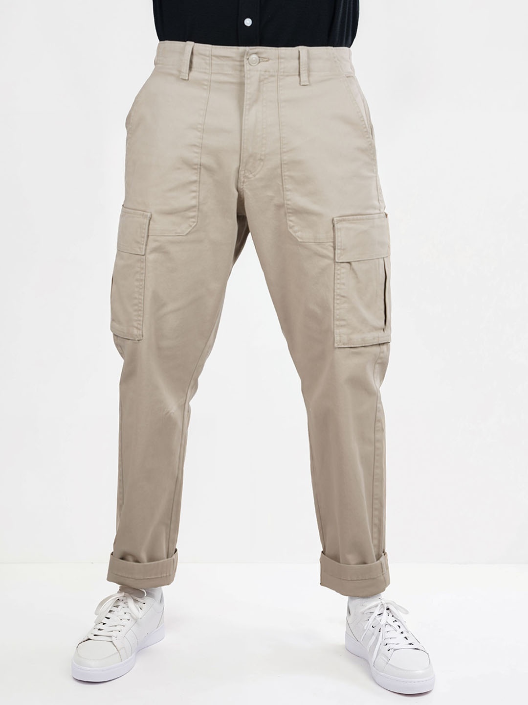 

Celio Men Slim Fit Cotton Cargos Trousers, Beige