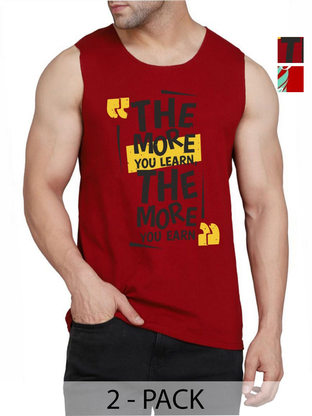

WOOSTRO Men Pack Of 2 Typography Printed Round Neck Cotton Slim Fit T-shirts, Red