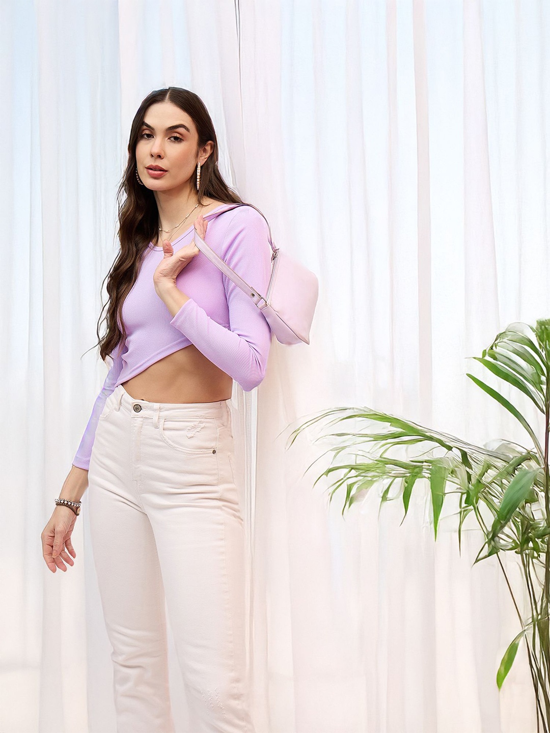 

DressBerry Women Asymmetric Hem Crop Top, Lavender