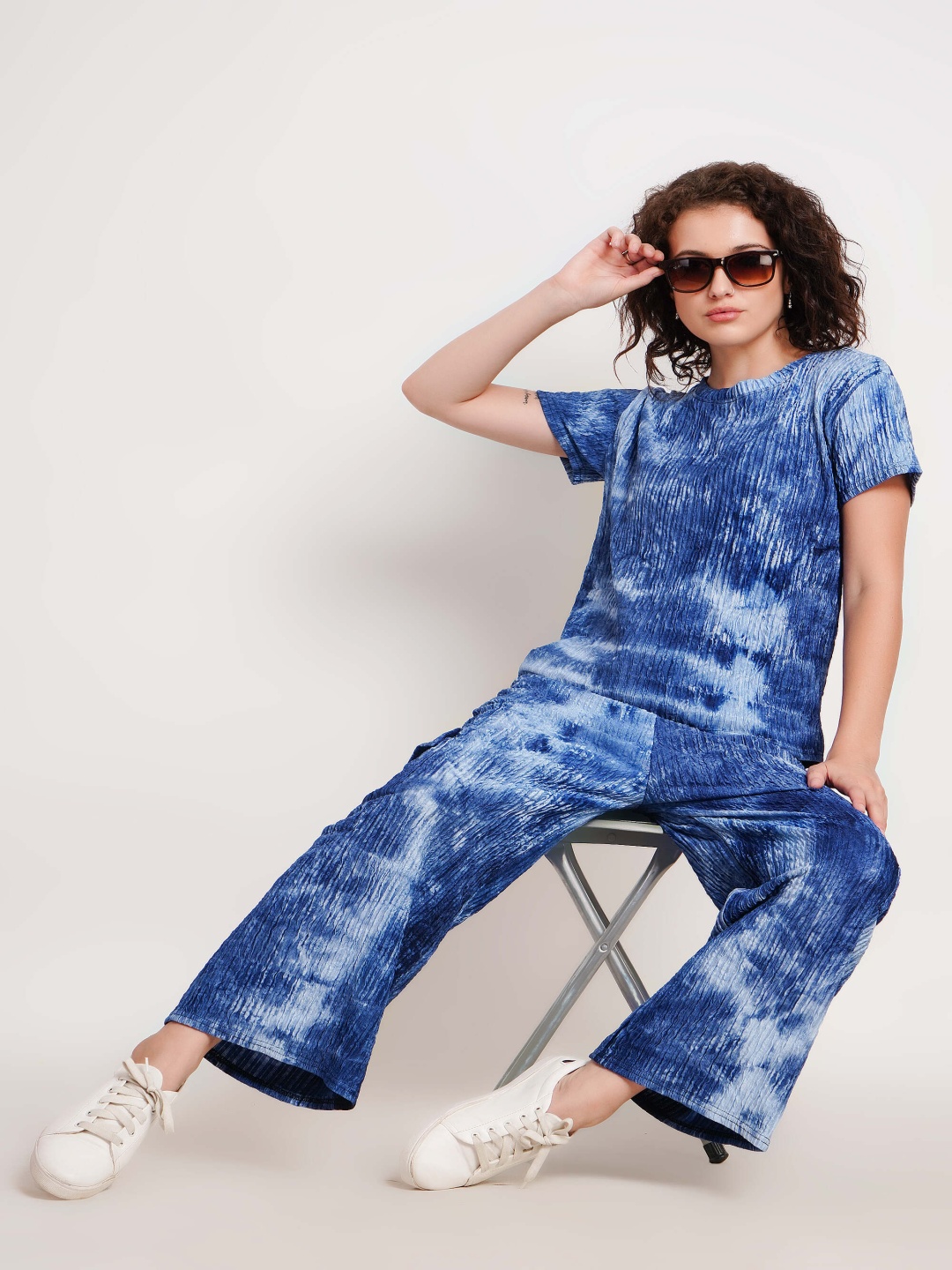 

Lugo Dyed Round Neck Top And Trouser, Blue
