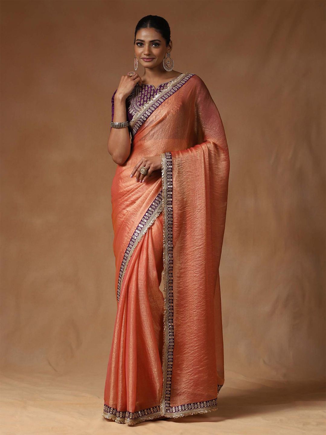 

Saree mall Sequinned Poly Chiffon Designer Sarees, Peach