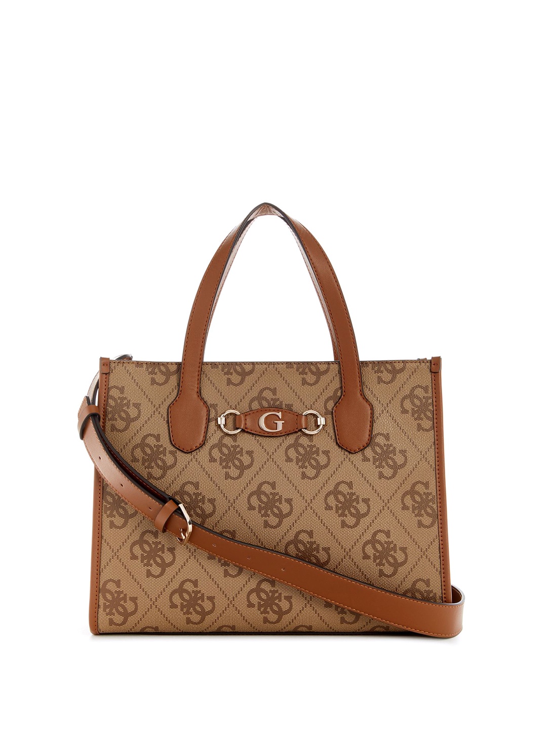 

GUESS Printed PU Bucket Shoulder Bag with Applique, Brown