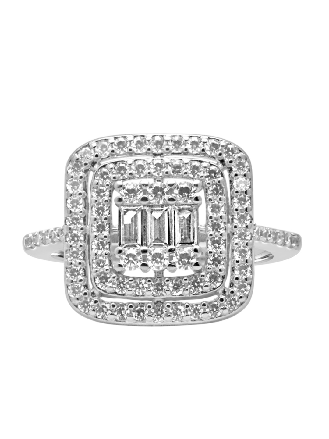 

925 SILLER Sterling Silver Rhodium-Plated Cubic Zirconia Studded Finger Ring