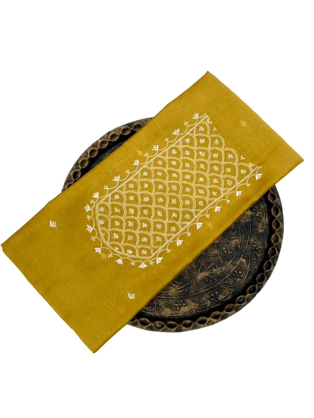 

PALASH Floral Embroidered Pure Silk Unstitched Kurta Material, Mustard