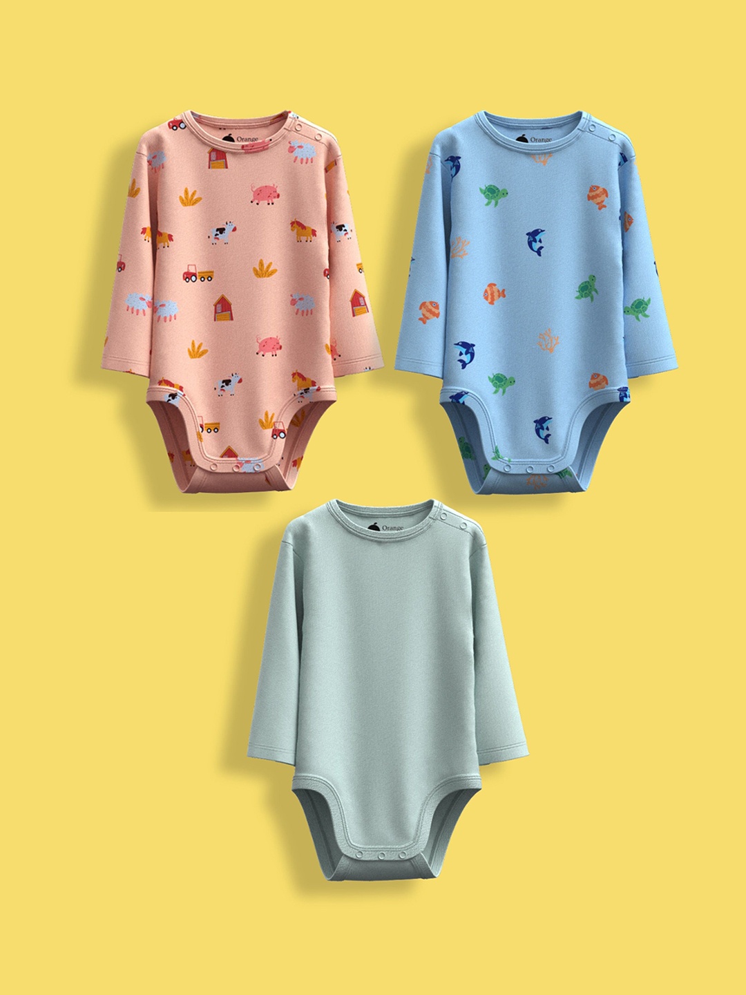 

Orange Sugar Infants Pack Of 3 Printed Cotton Bodysuits, Blue
