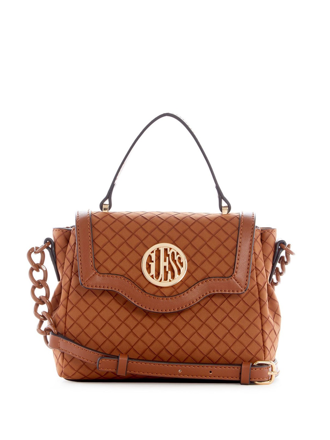 

GUESS Textured PU Swagger Satchel with Quilted, Brown