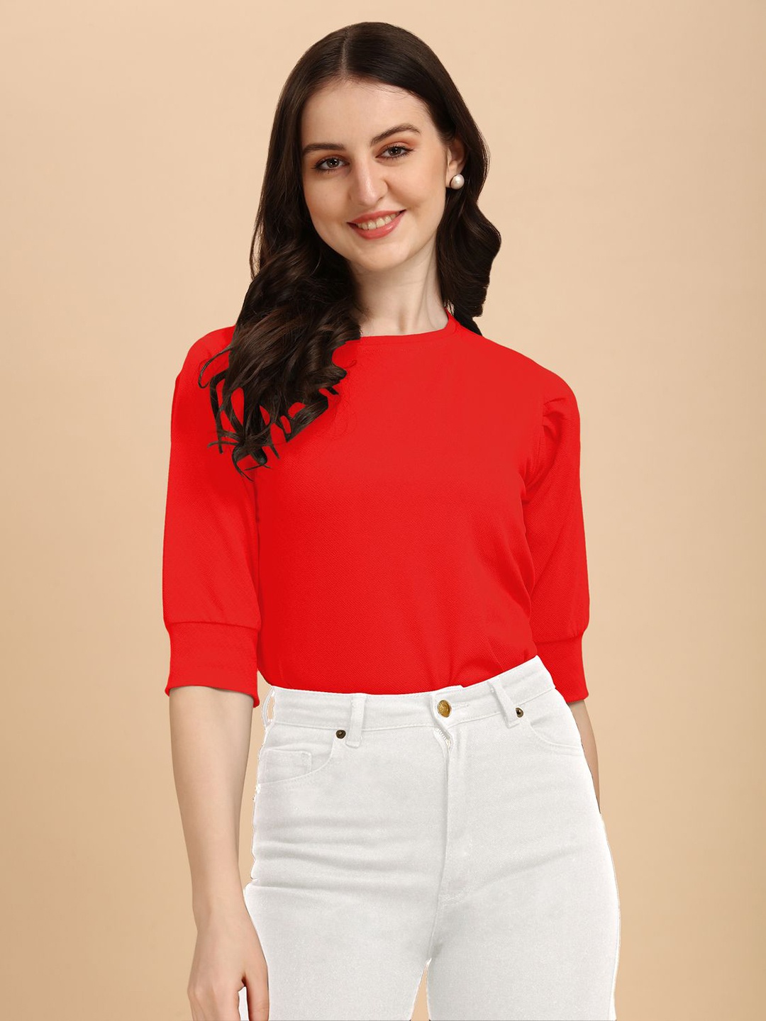 

CORSICA Cherry Red Cuffed Sleeves Regular Top