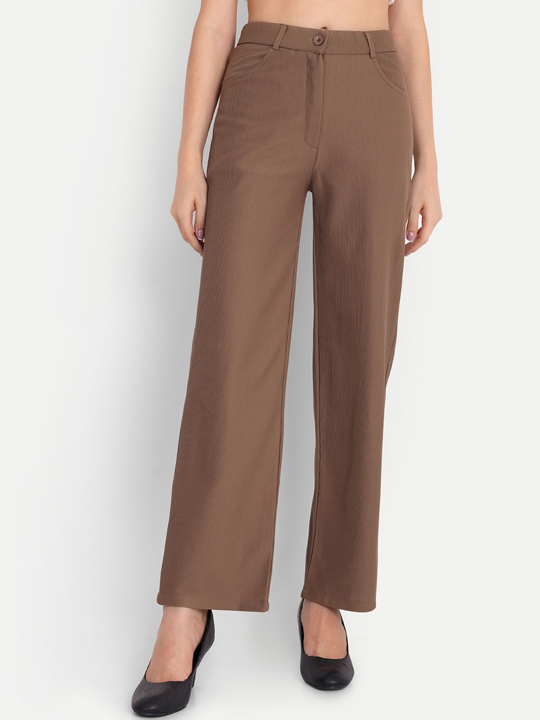 

FNOCKS Women Relaxed Loose Fit Organic Cotton High-Rise Trousers, Brown