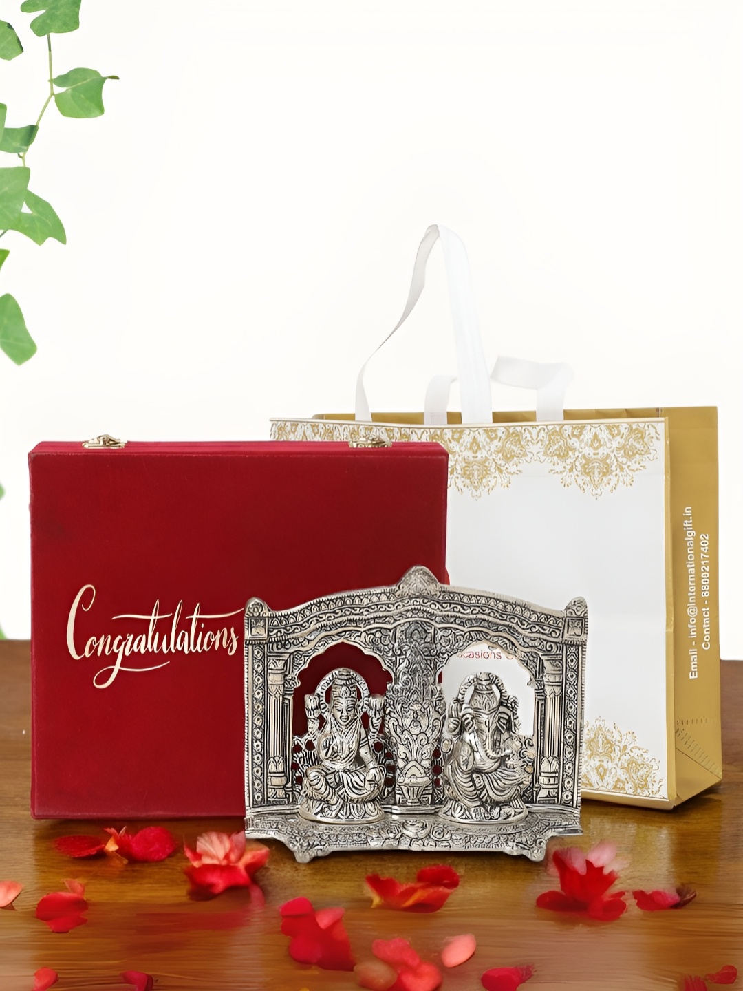 

INTERNATIONAL GIFT Silver-Toned Lord Laxmi Ganesh Religious Idol Showpiece