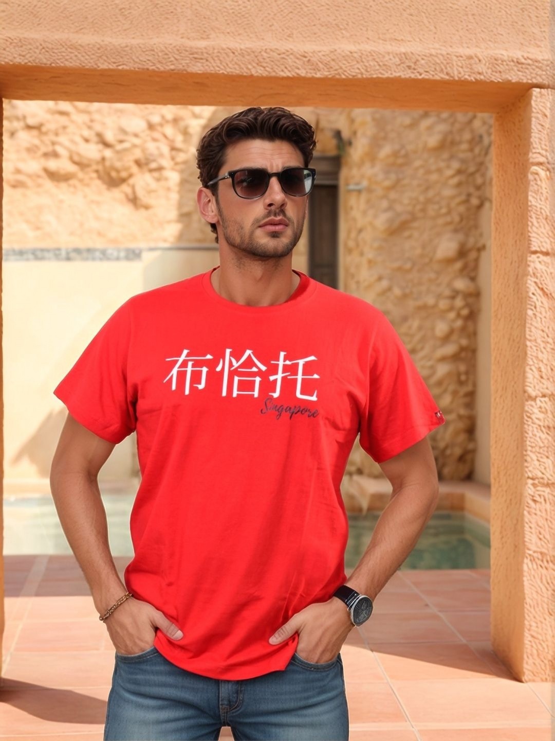 

Bucciato Private Limited Men Typography Printed Round Neck Cotton T-shirt, Red