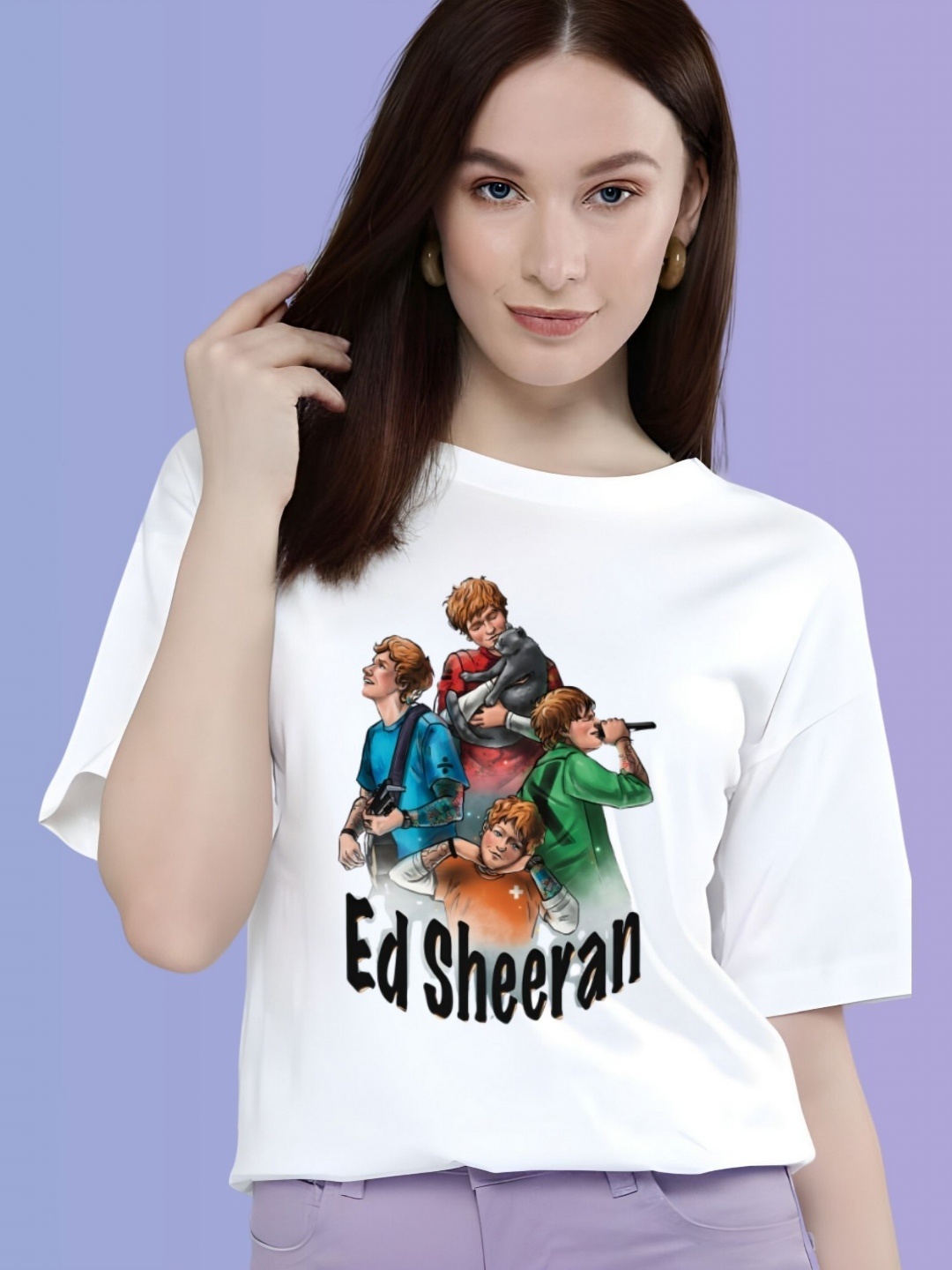 

TRENDSATTIRE Women Ed Sheeran Fan Tshirt, White