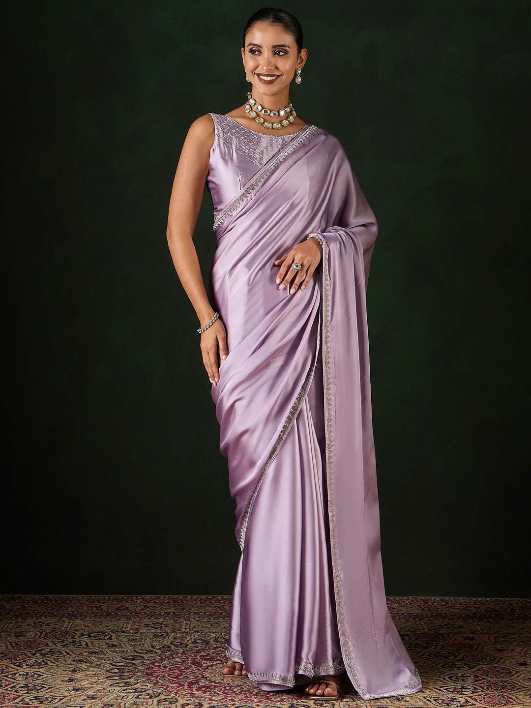 

Sangria Embellished Party Wear Saree With Unstitched Blouse, Lavender