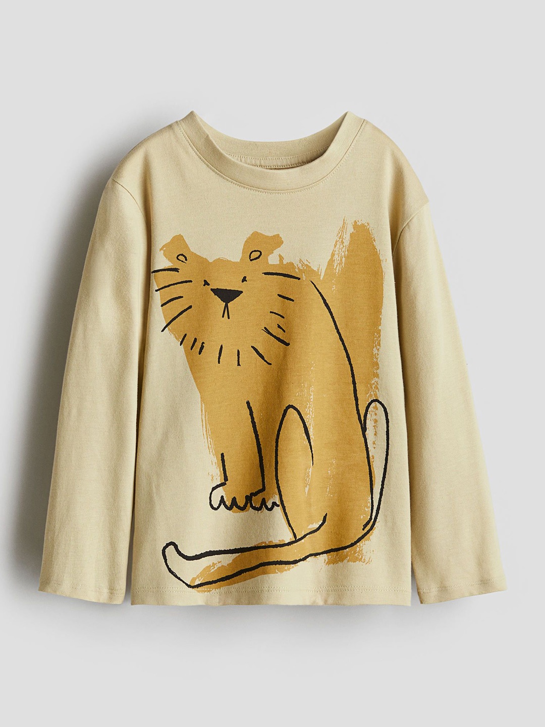 

H&M Printed Jersey Top, Beige