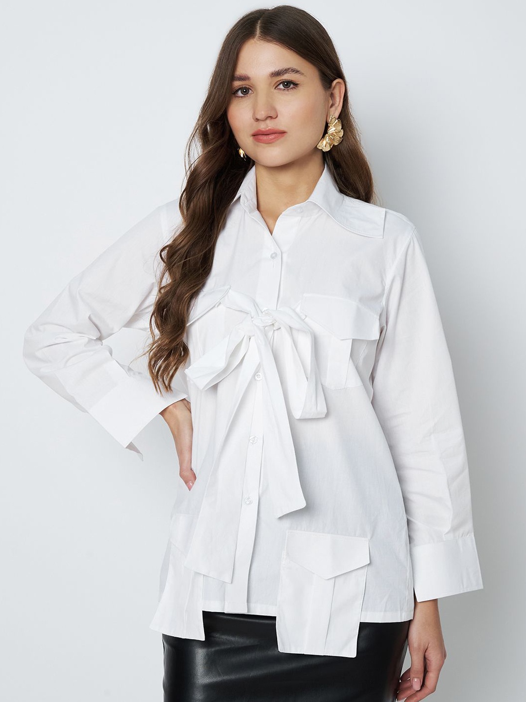 

Moda Rapido Spread Collar Tie-Ups Shirt, White