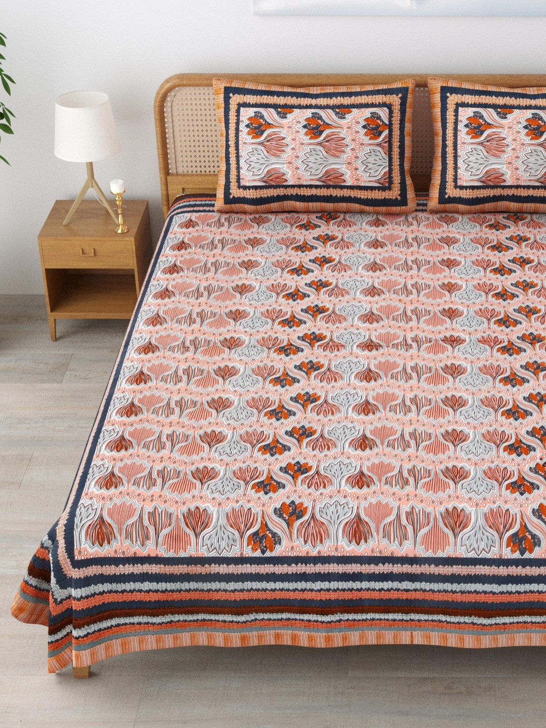 

MAFATLAL Sanskriti Brown Printed 144 TC Pure Cotton King Bedsheet Set 2.34 m x 2.7 m