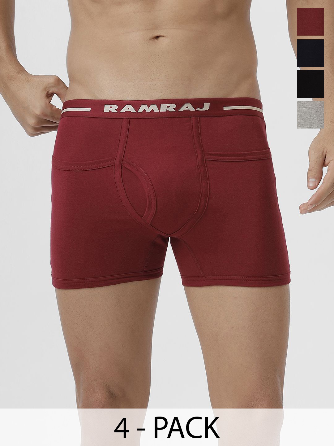 

Ramraj Men Pack of 4 Solid Low Rise Cotton Fine Jersey Target Trunks, Black