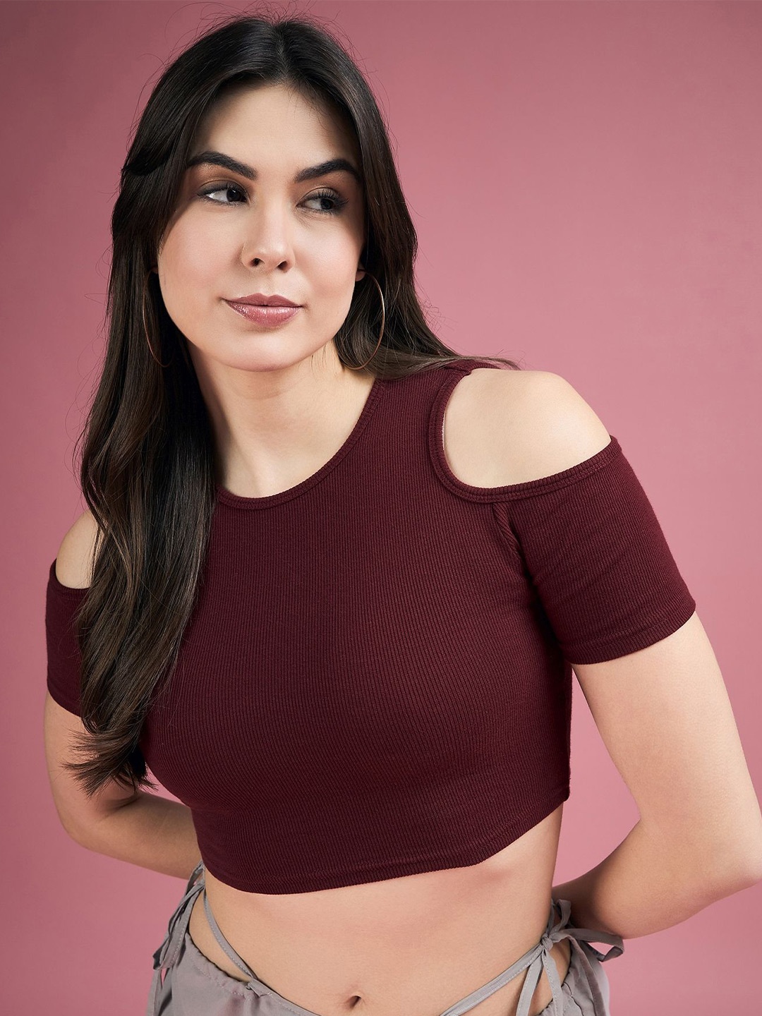 

DressBerry Women Tank Crop Top, Maroon