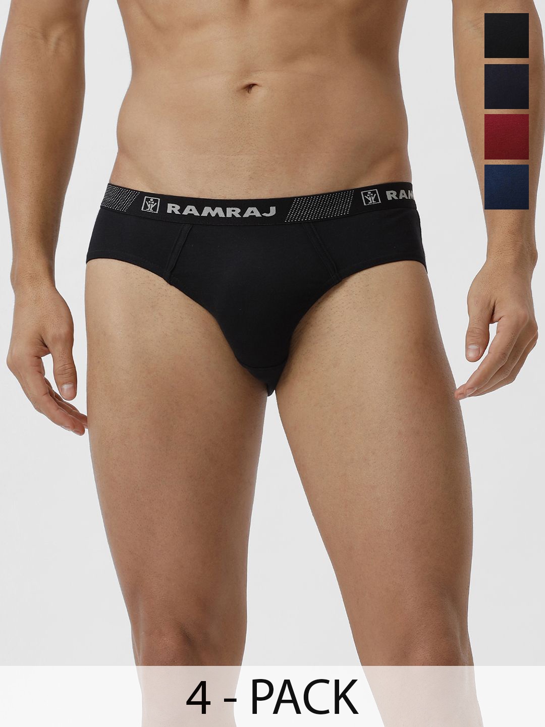 

Ramraj Men Pack of 4 Solid 100% Soft Combed Fine Jersey Outer Elastic Briefs, Navy blue