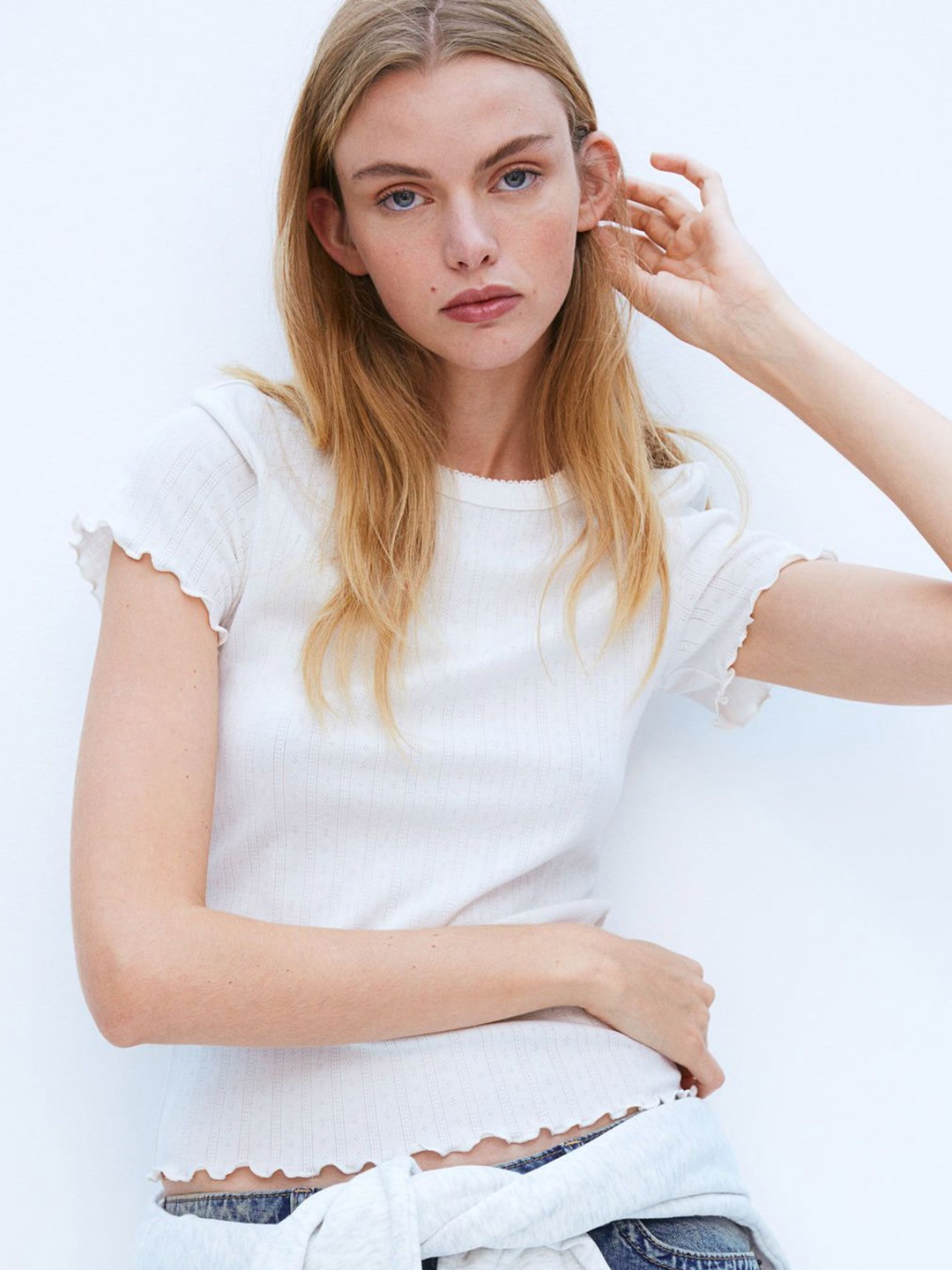 

H&M Overlock-Detail T-Shirt, White