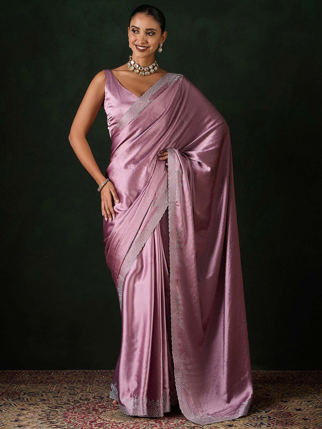 

Sangria Embellished Party Wear Saree With Unstitched Blouse, Mauve