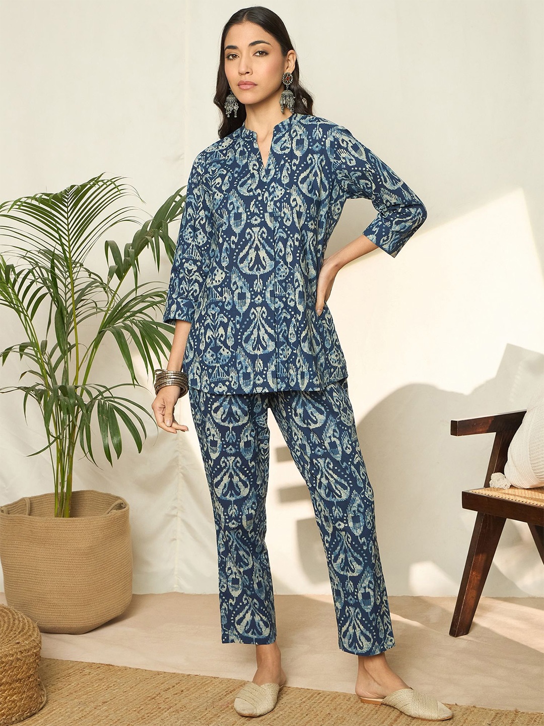 

Bandia Floral Printed Tunic With Trousers Co-Ords, Blue