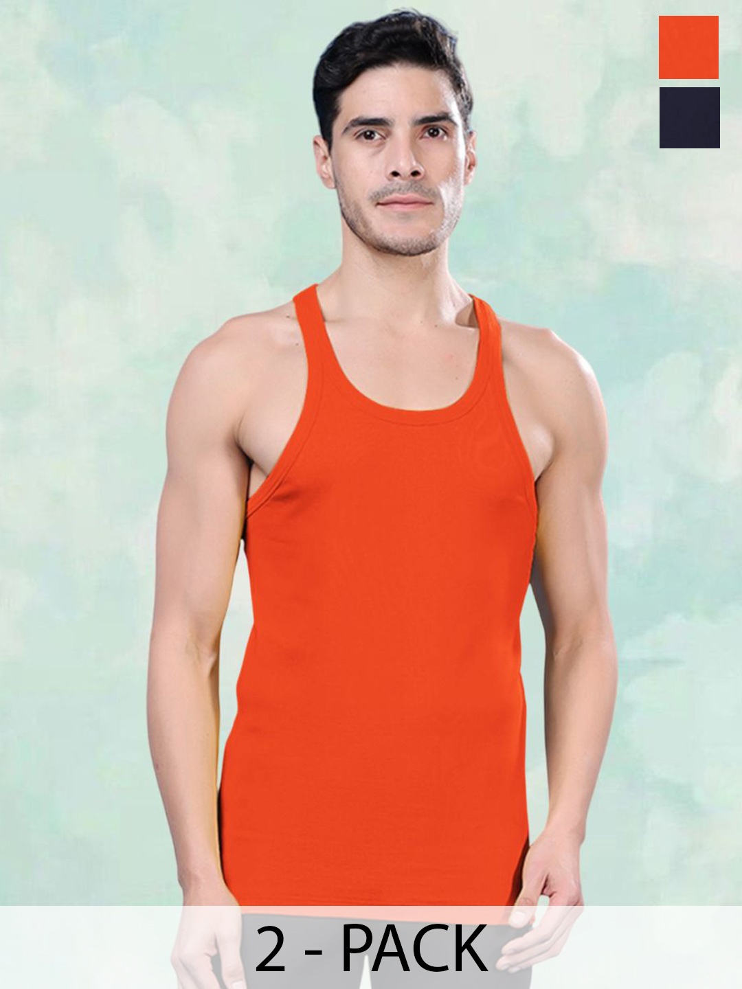 

FBAR Pack Of 2 Cotton Gym Innerwear Vests FBCA-08-17, Orange