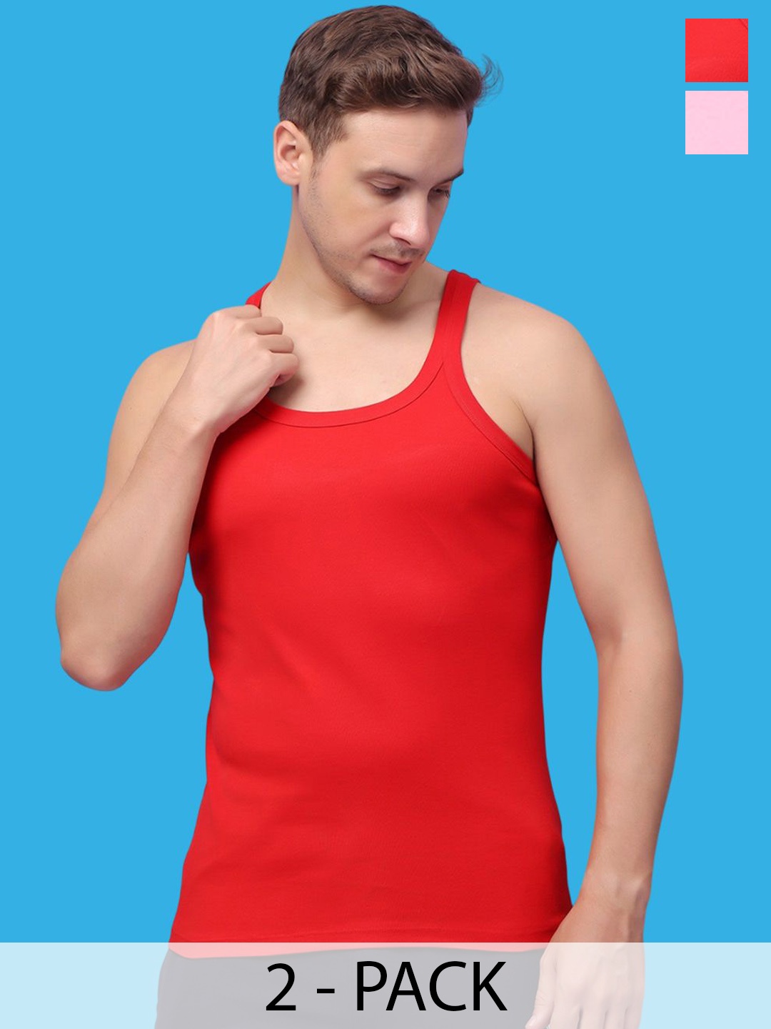 

Friskers Pack Of 2 Pure Cotton Gym Innerwear Vests 301224CA-03-10, Red