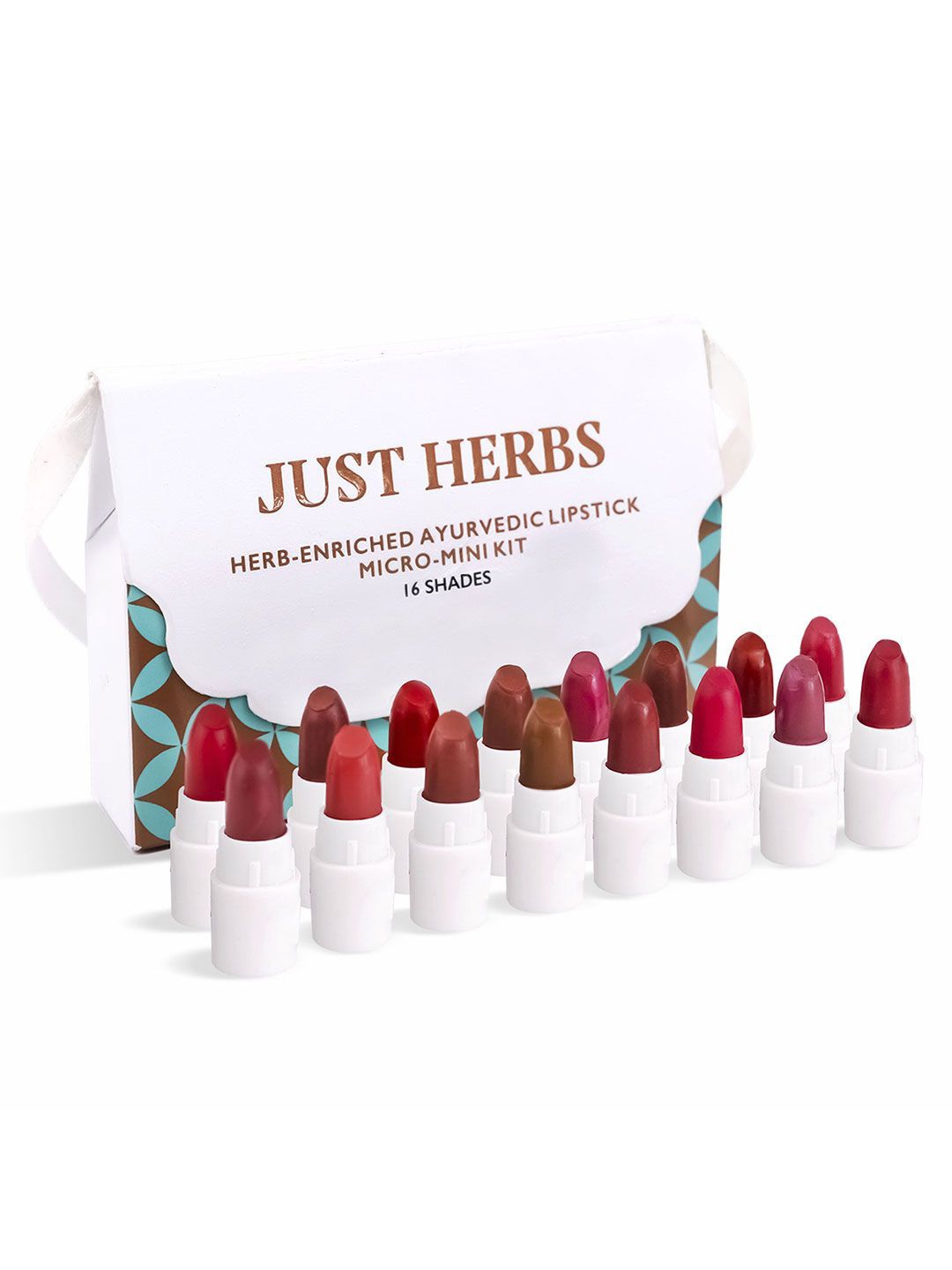 

Just Herbs Set 16 Herb-Enriched Ayurvedic Intense Colour Micro Mini Lipstick - 7g Each, Pink