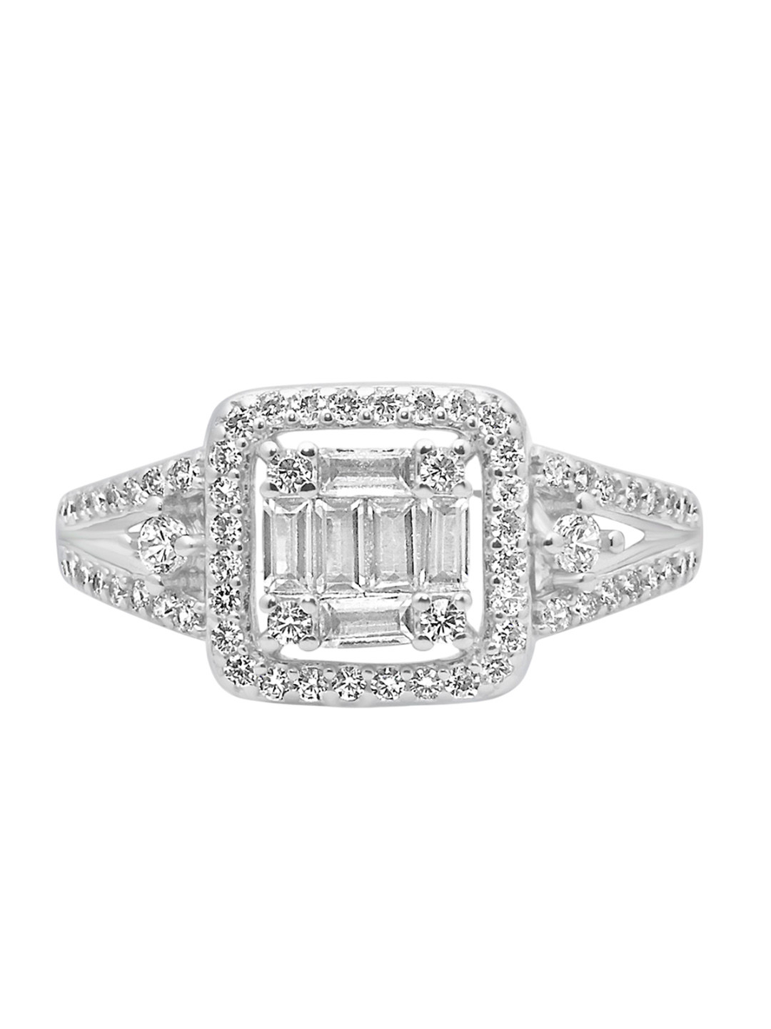 

925 SILLER 925 Sterling Silver Rhodium-Plated Cubic Zirconia Studded Finger Ring