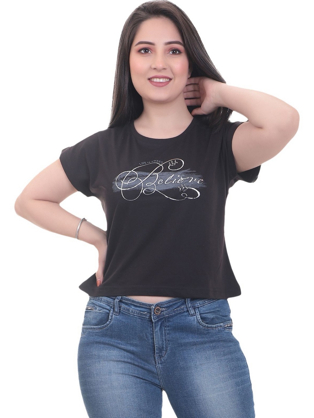 

CLINT Women Typography Printed T-shirt, Black