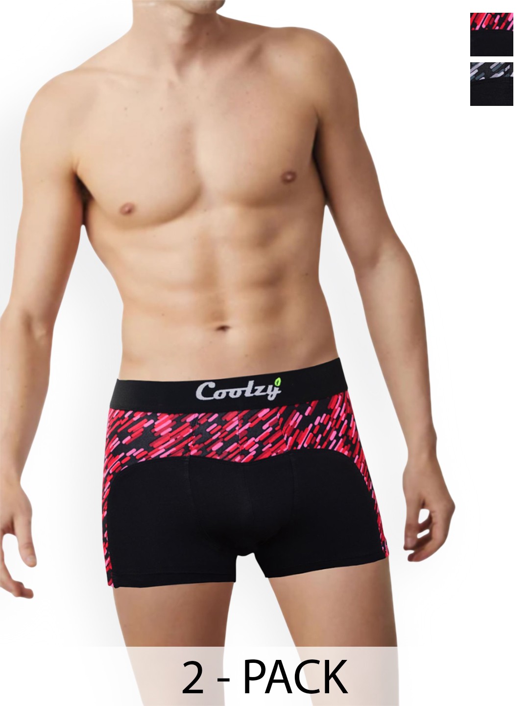 

COOLZY Men Pack Of 2 Printed Short Trunks EOSHTN2K053-S, Black