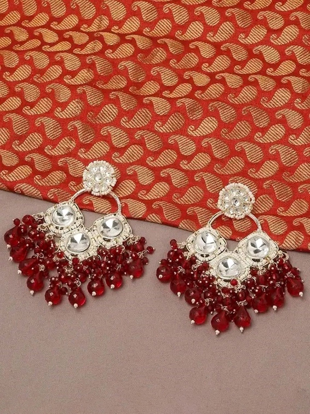 

TANLOOMS Floral Chandbalis Earrings, Red