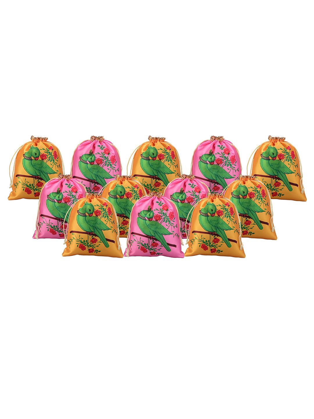 

Kuber Industries Unisex Set Of 12 Parrot Design Printed Potli Clutches, Yellow