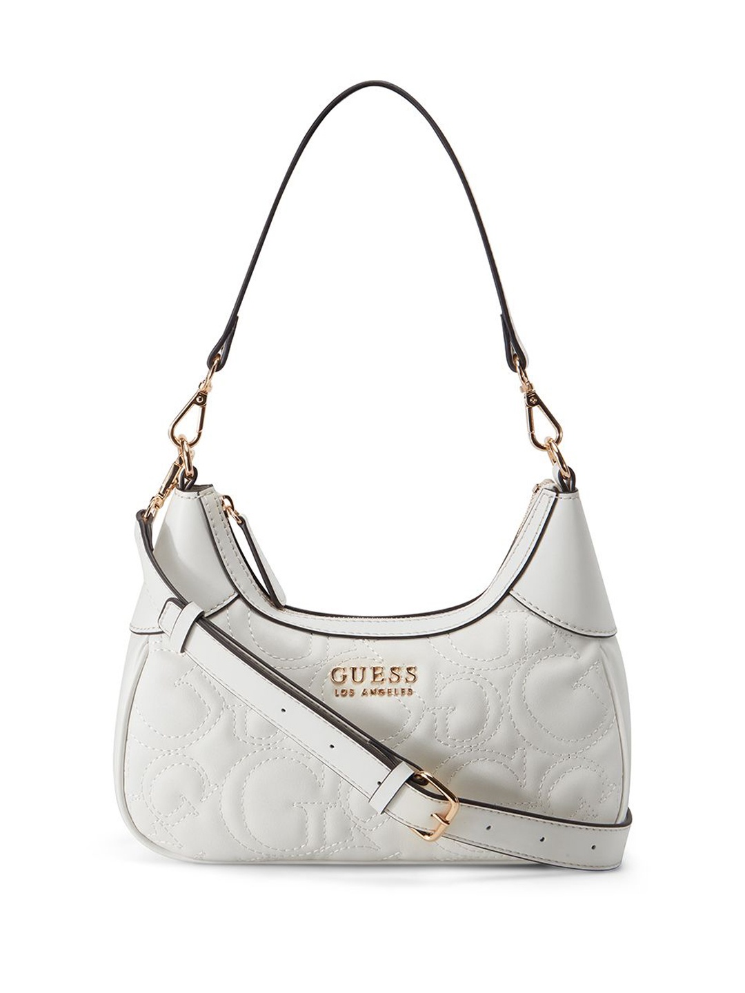 

GUESS Textured PU Half Moon Hobo Bag with Cut Work, Off white