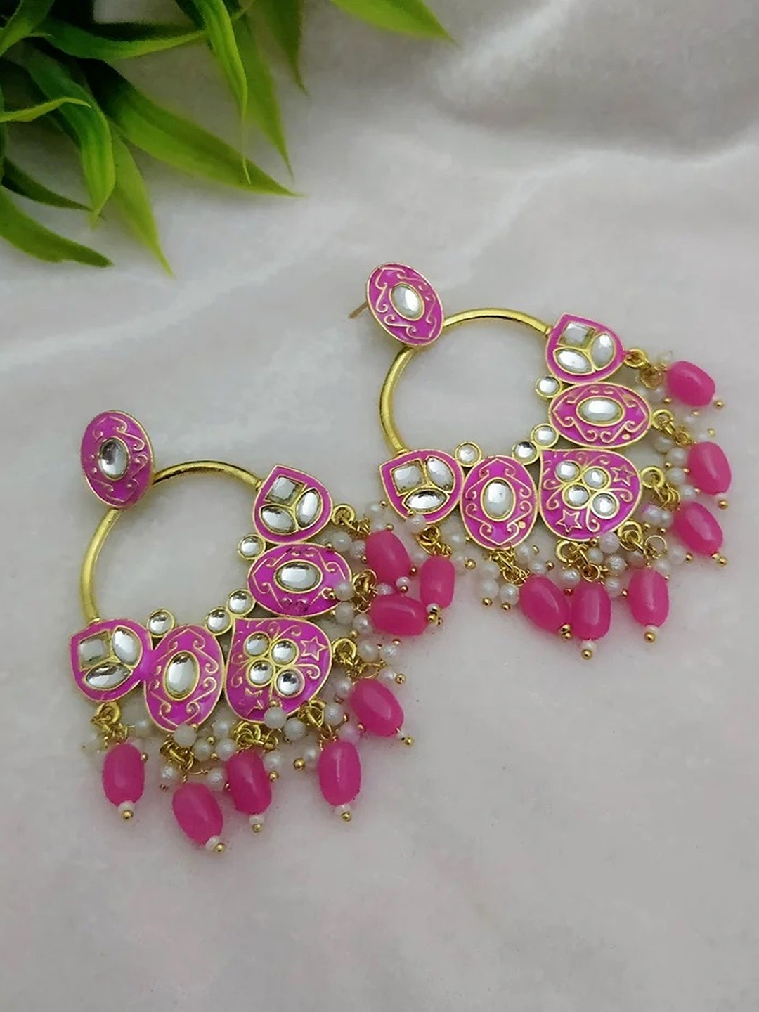 

TANLOOMS Oval Chandbalis Earrings, Pink