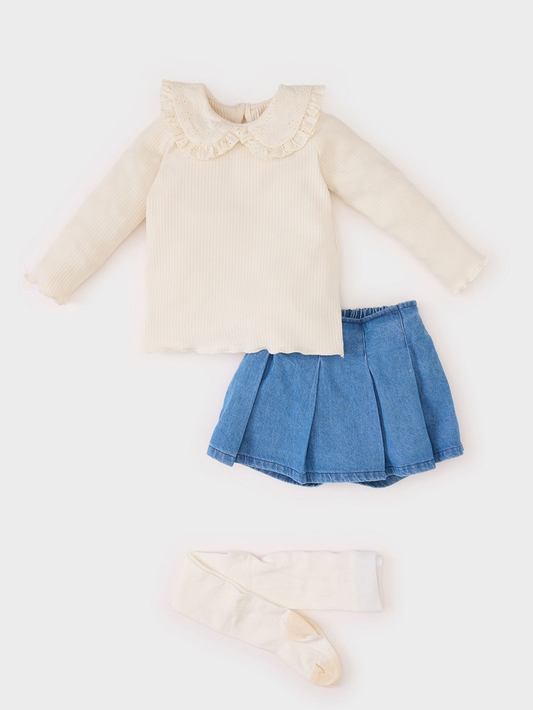 

DeFacto Girls Pure Cotton Top with Skirt, Cream