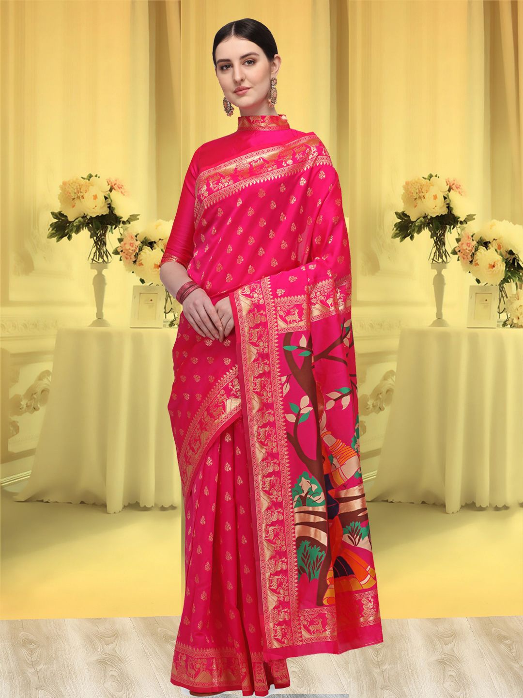 

DIVASTRI Woven Design Silk Blend Saree, Pink