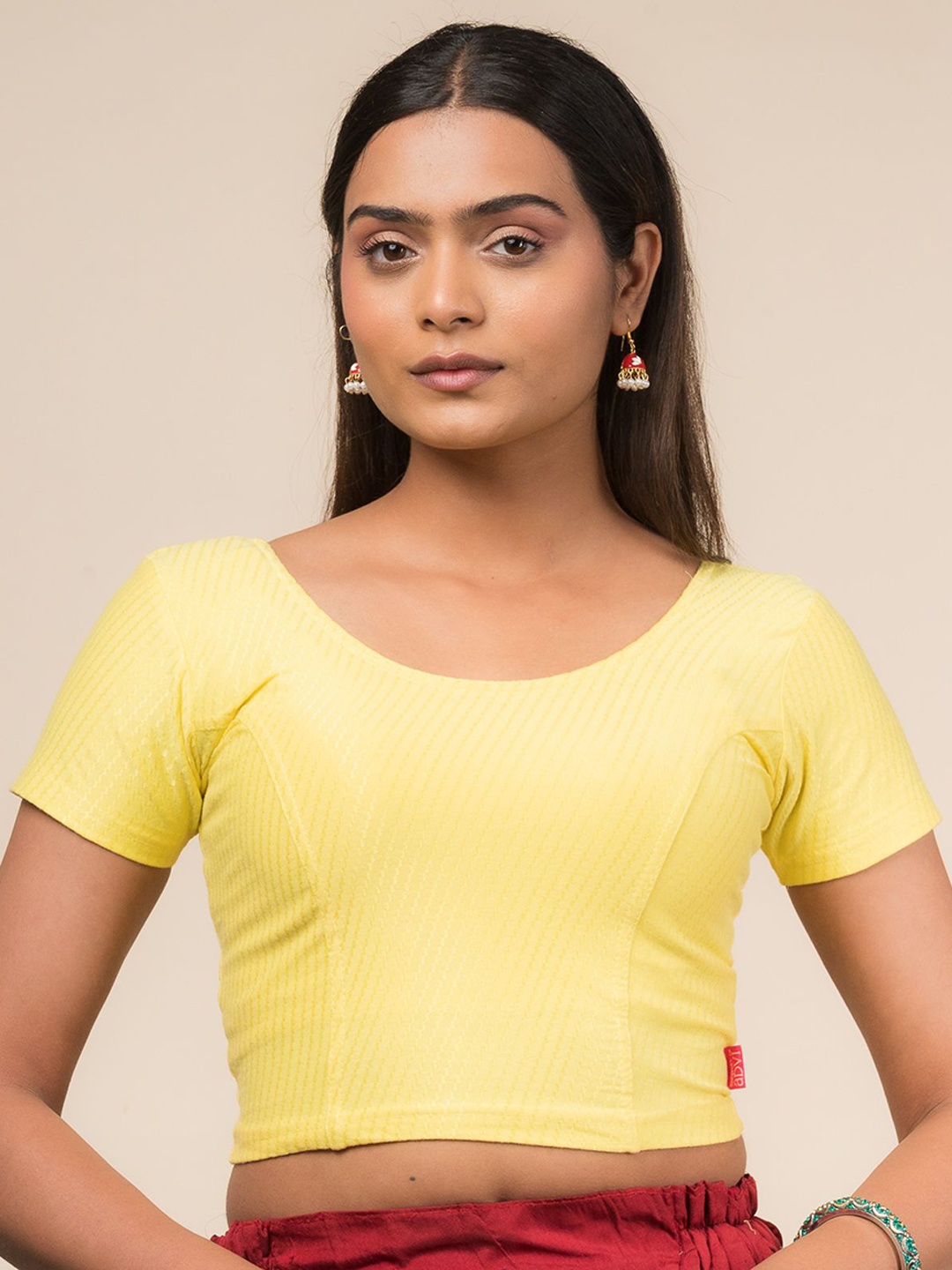 

Bindigasm's Advi Self Design Texture Cotton Stretchable Slip On Saree Blouse, Yellow