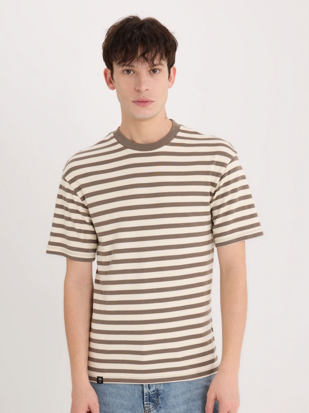 

DeFacto Men Striped Round Neck Cotton T-shirt, Beige